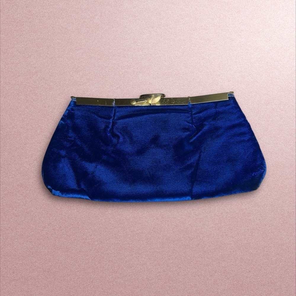 Vintage INGBER Royal‎ Blue Velvet Clutch Purse